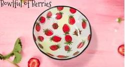 May be an image of strawberry and text that says 'Bowlful of Berries'